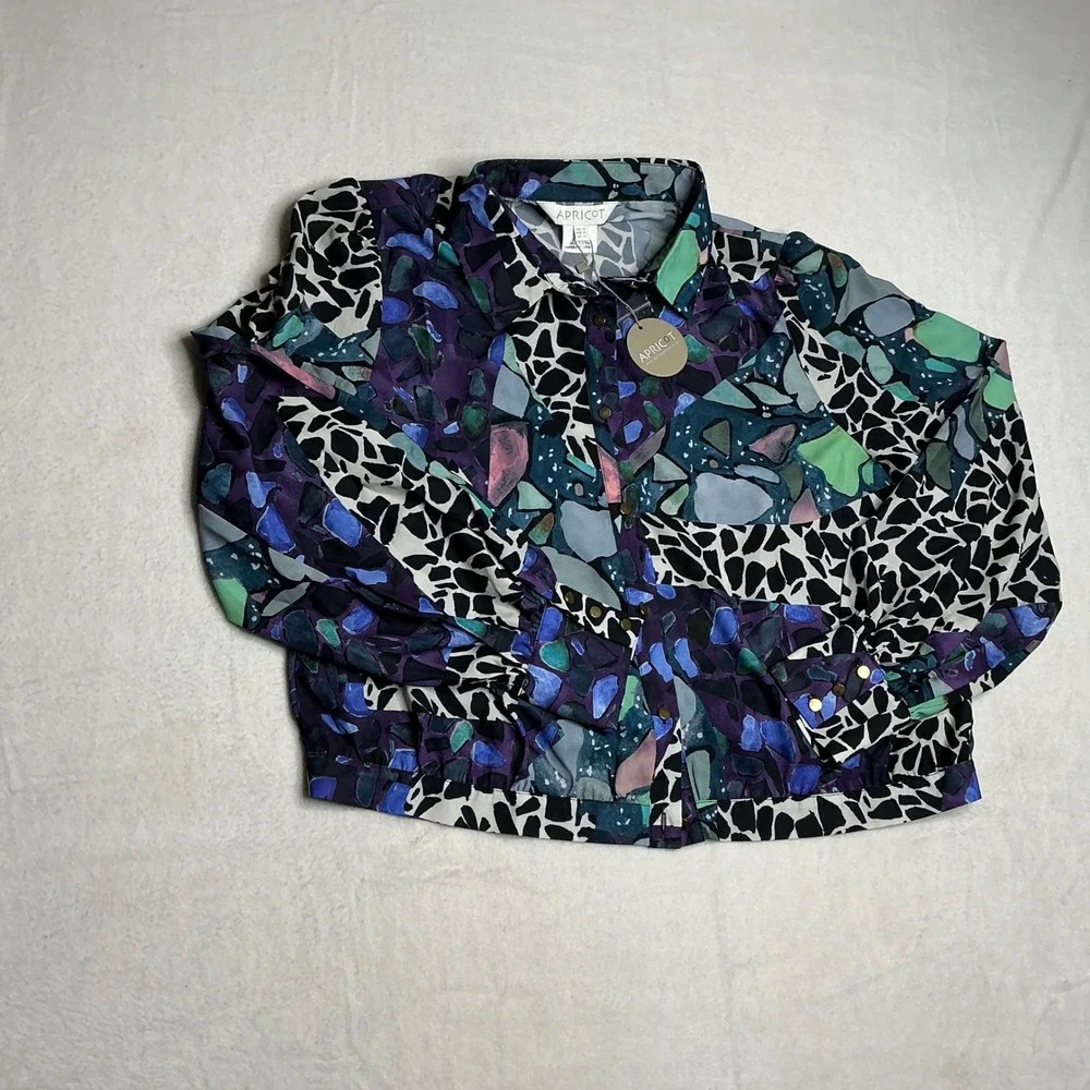 NWT Apricot Women Abstract Print Long Sleeve Collared Button Down Blouse - Picture 4 of 12